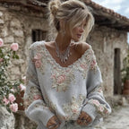Floral V-neck knit pullover - original view 1