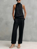 Women's Sleeveless Round-Neck Top and Matching Trousers Set - original photo 1
