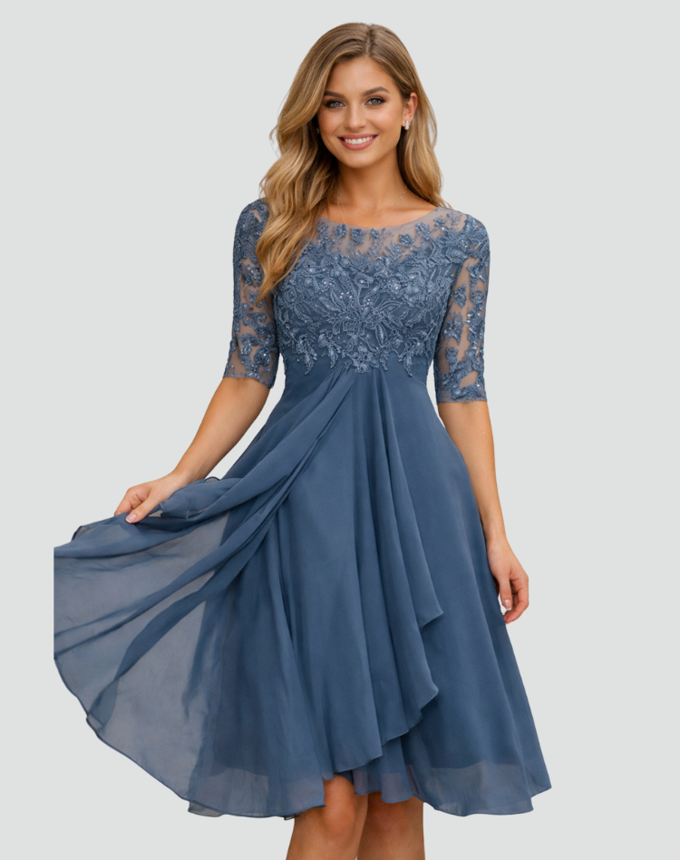 Nadia | Women's Lace-Bodice Three-Quarter Sleeve Midi Occasion Dress – original product photo 2