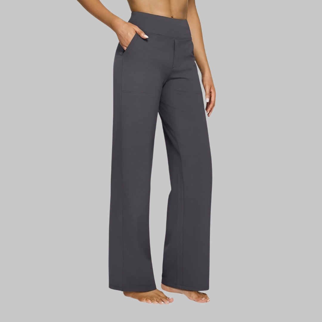 Agnese | Women's High-Waisted Pull-On Trousers with Side Pockets – Grey