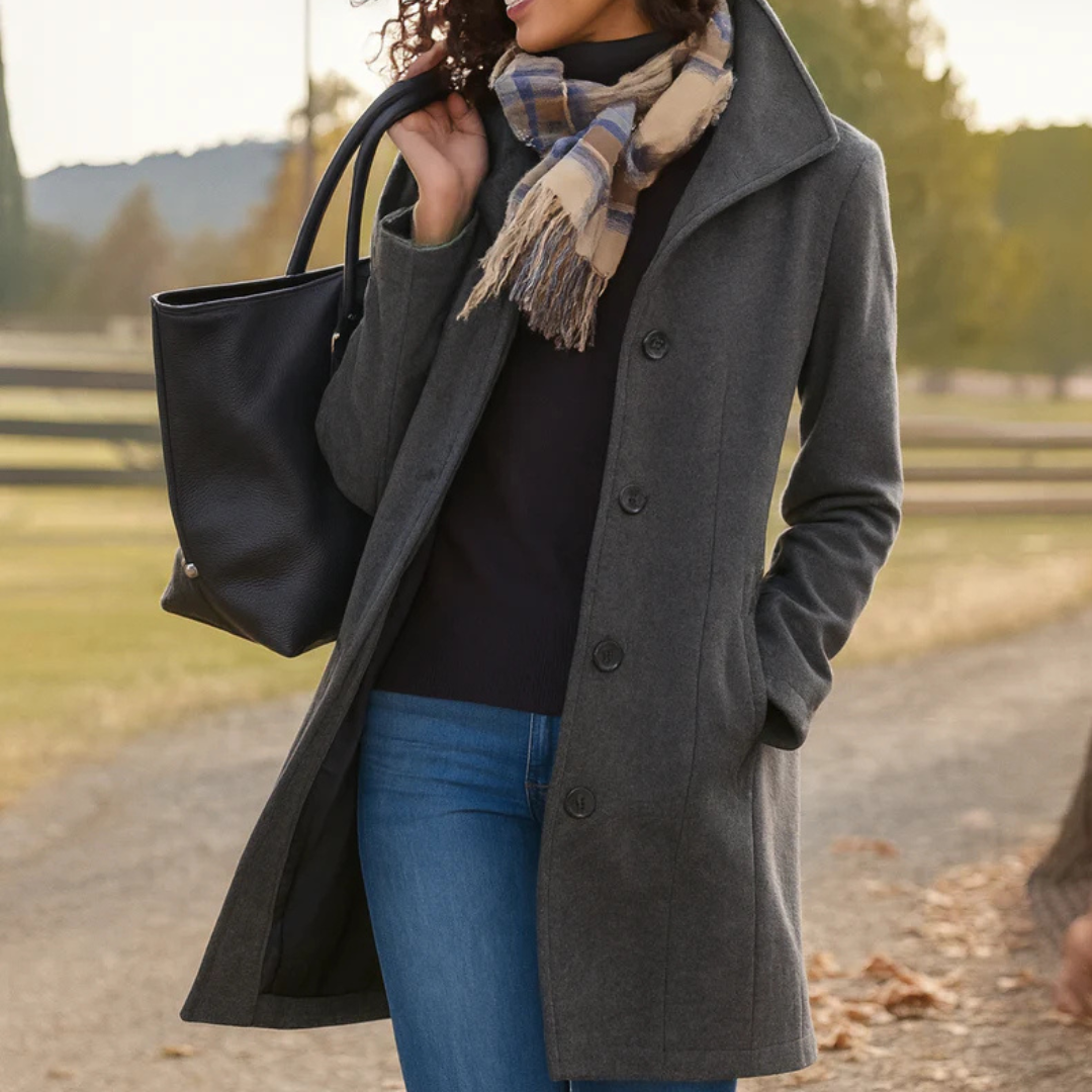 Vittoria | Women's Button-Up Overcoat with Notch Lapels and Straight Cut