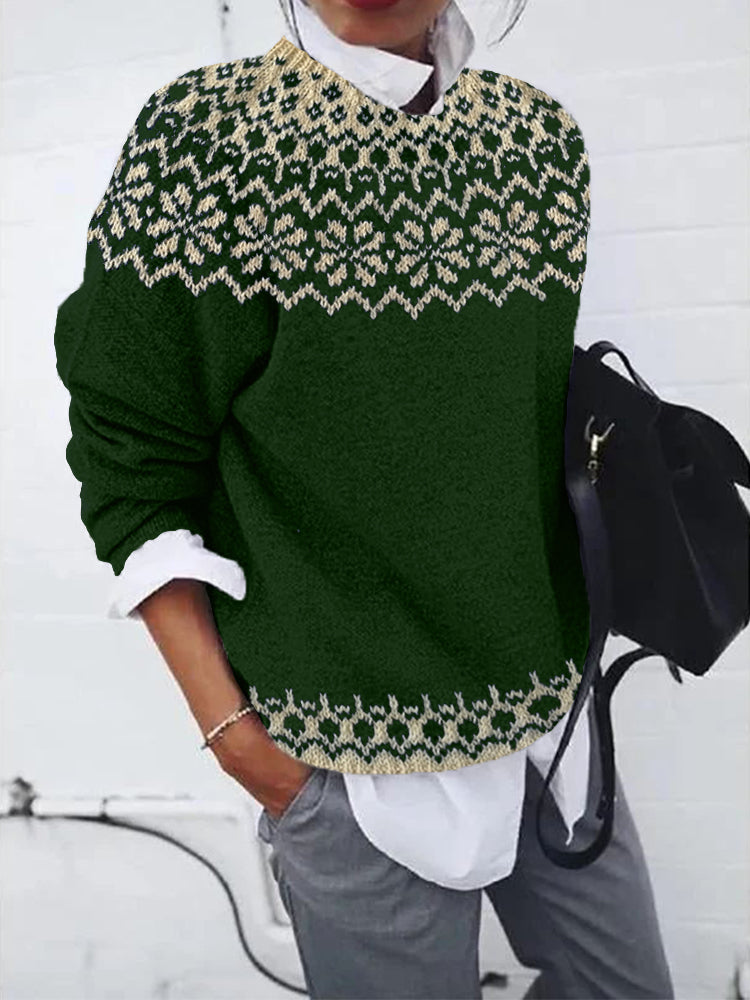 Renata | Women's Icelandic-Pattern Round-Neck Knit Sweater - source product photo 3