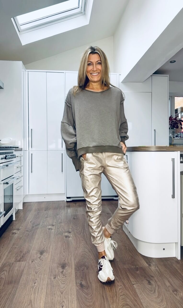 Ottavia | Women's Round-Neck Top and Faux-Leather-Look Jogger Trousers Set - original view 2