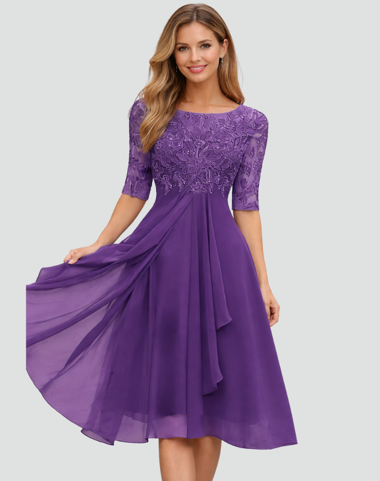 Nadia | Women's Lace-Bodice Three-Quarter Sleeve Midi Occasion Dress – original product photo 4