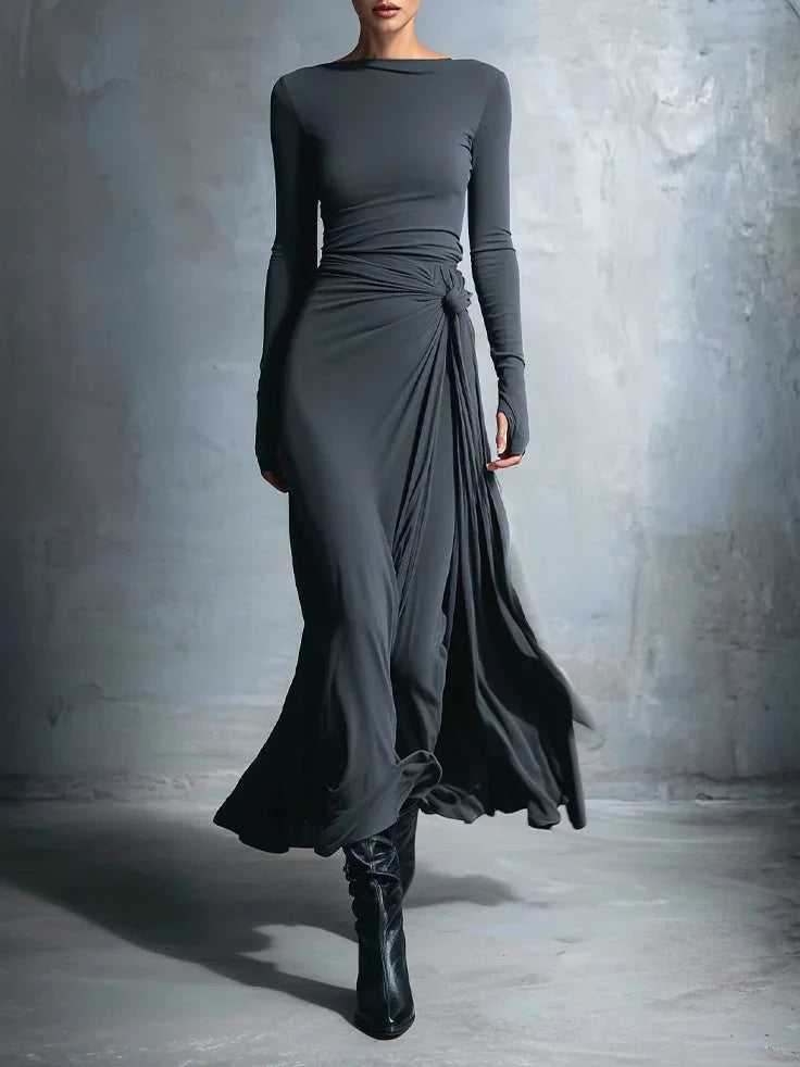 Women's Long-Sleeve Wrap-Knot Maxi Dress - original product view 1