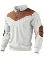 Massimo | Maglione da uomo a coste con mezza zip, collo alla coreana e toppe sulle spalle a contrasto