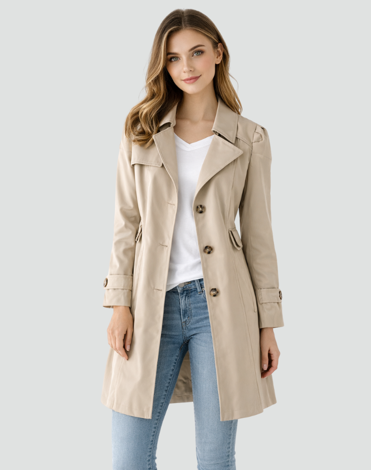Women's Tailored Mid-Length Trench Coat with Lapels – original product photo 2