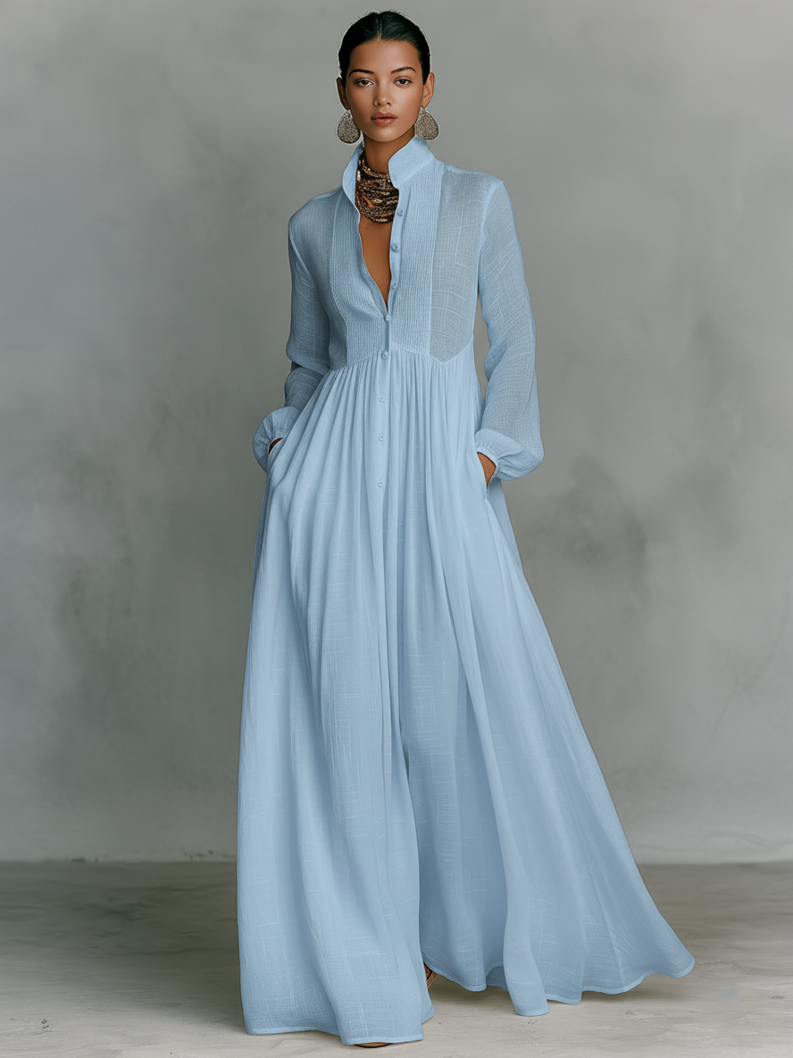 Adriana | Women's High-Neck Patchwork Maxi Dress with Long Sleeves - original image 3