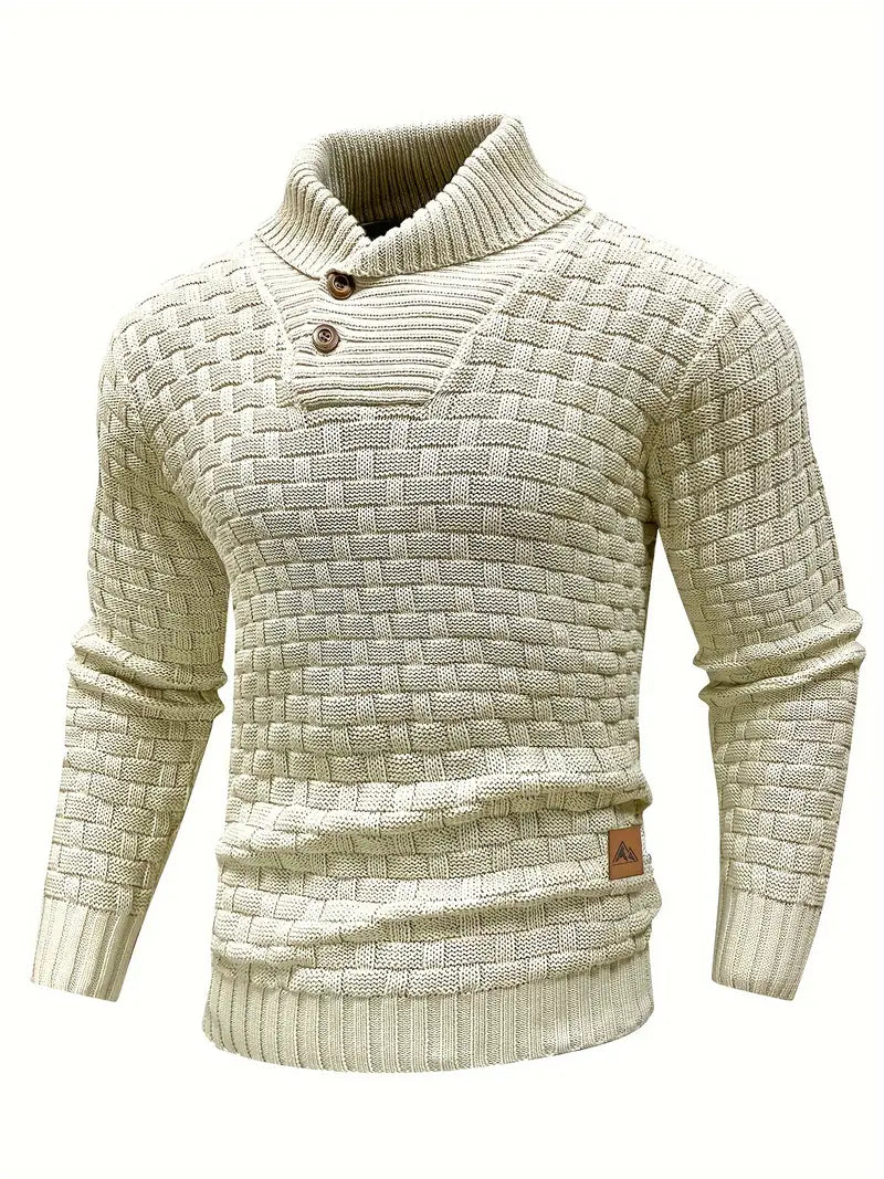 Davide | Pullover da uomo con collo a imbuto, maglia testurizzata, abbottonatura e vestibilità slim