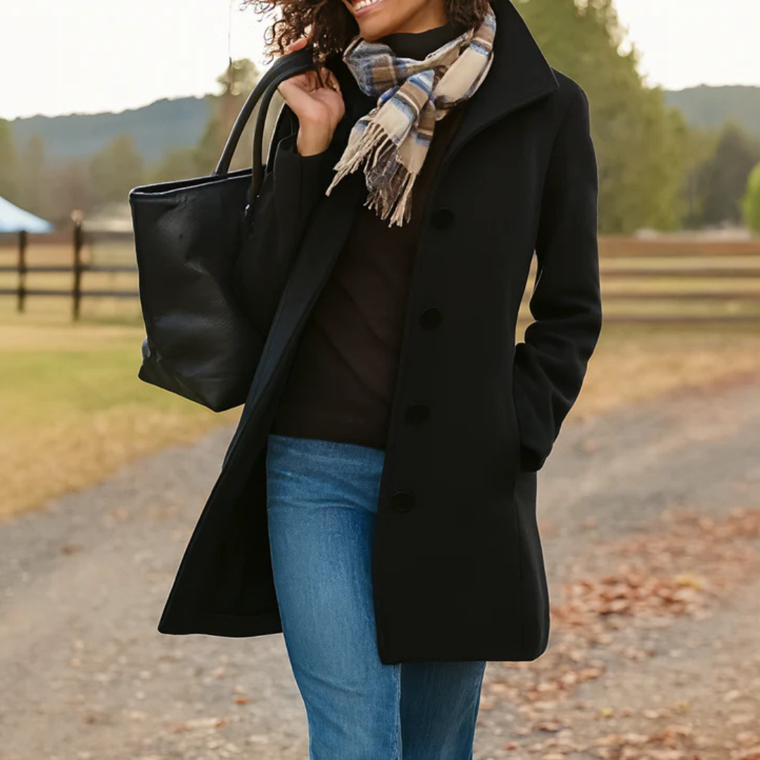 Vittoria | Women's Button-Up Overcoat with Notch Lapels and Straight Cut