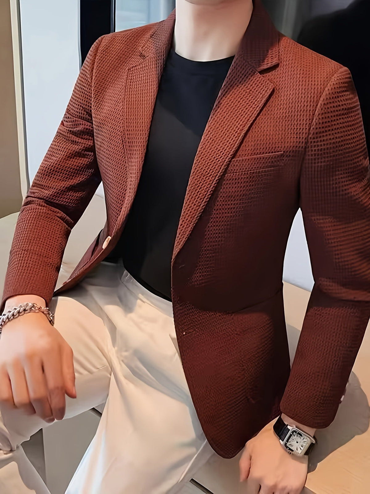 Federico | Blazer da uomo testurizzato con rever a lancia, vestibilità slim e leggera elasticità