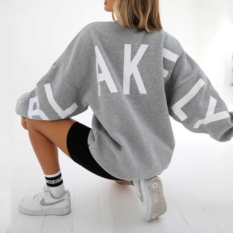 Ada | Women's Relaxed Printed Crew-Neck Sweater with Ribbed Trims – Grey