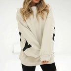 Ada | Women's Relaxed Printed Crew-Neck Sweater with Ribbed Trims – Rose Beige