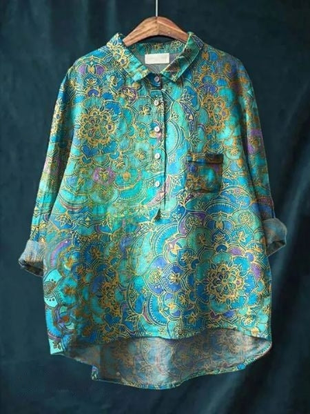 Livia | Women's Lightweight Floral-Print Blouse – Turquoise