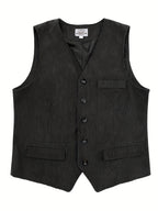 Sergio | Gilet da uomo con scollo a V, chiusura frontale con bottoni, texture, stile vintage