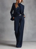 Women's Navy Pinstripe Double-Breasted Blazer and Trousers Suit - original product view 1