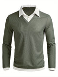 Giulio | Men's Knitted Polo Shirt Colour Block Contrast Collar Long Sleeve