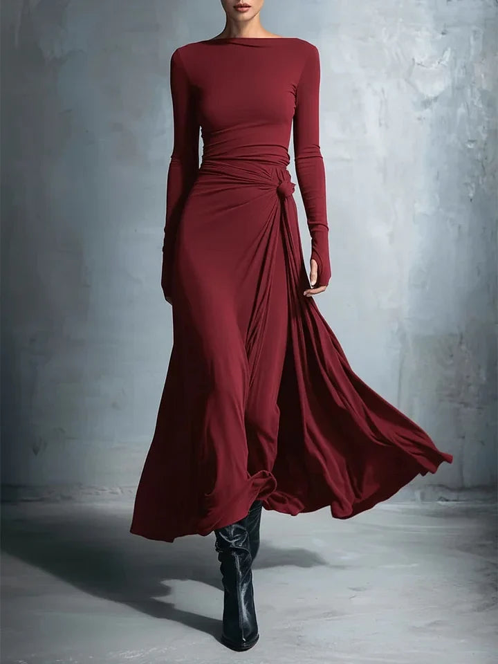 Women's Long-Sleeve Wrap-Knot Maxi Dress - original product view 5