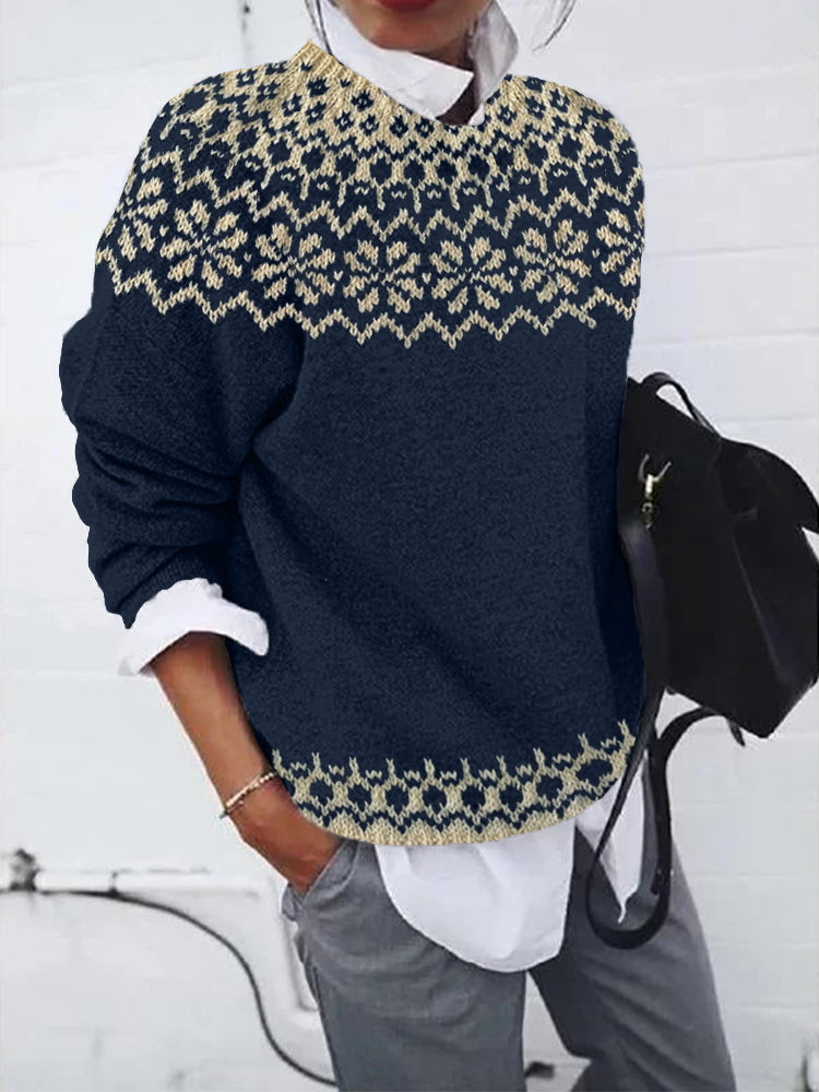 Renata | Women's Icelandic-Pattern Round-Neck Knit Sweater - source product photo 2
