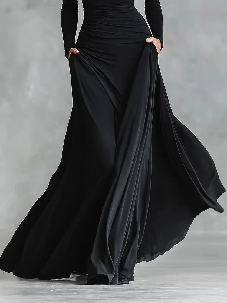 Women's Pleated Boat-Neck Long-Sleeve Maxi Dress - original product view 5