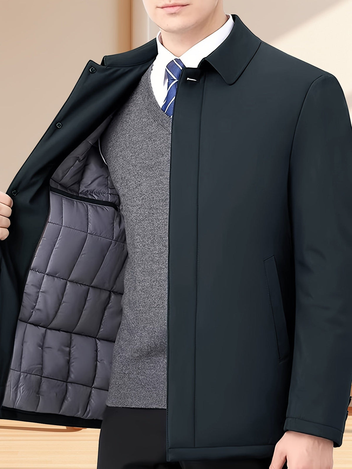 Claudio | Giacca da uomo con chiusura a zip, rever dentellato, trapuntata e foderata, vestibilità classica