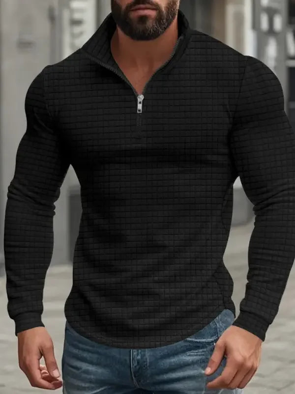 Domenico | Pullover da uomo con mezza zip, motivo a coste, collo alla coreana e maniche lunghe
