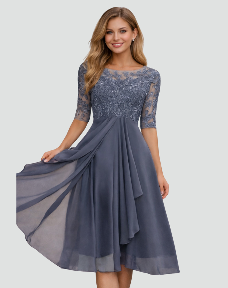 Nadia | Women's Lace-Bodice Three-Quarter Sleeve Midi Occasion Dress – original product photo 5