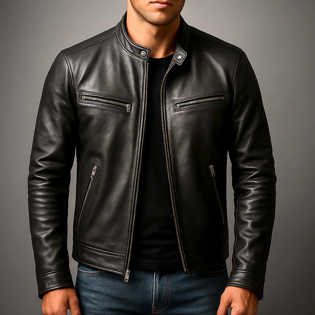 Men's Vintage-Style Zip-Front Collared Jacket original photo 2
