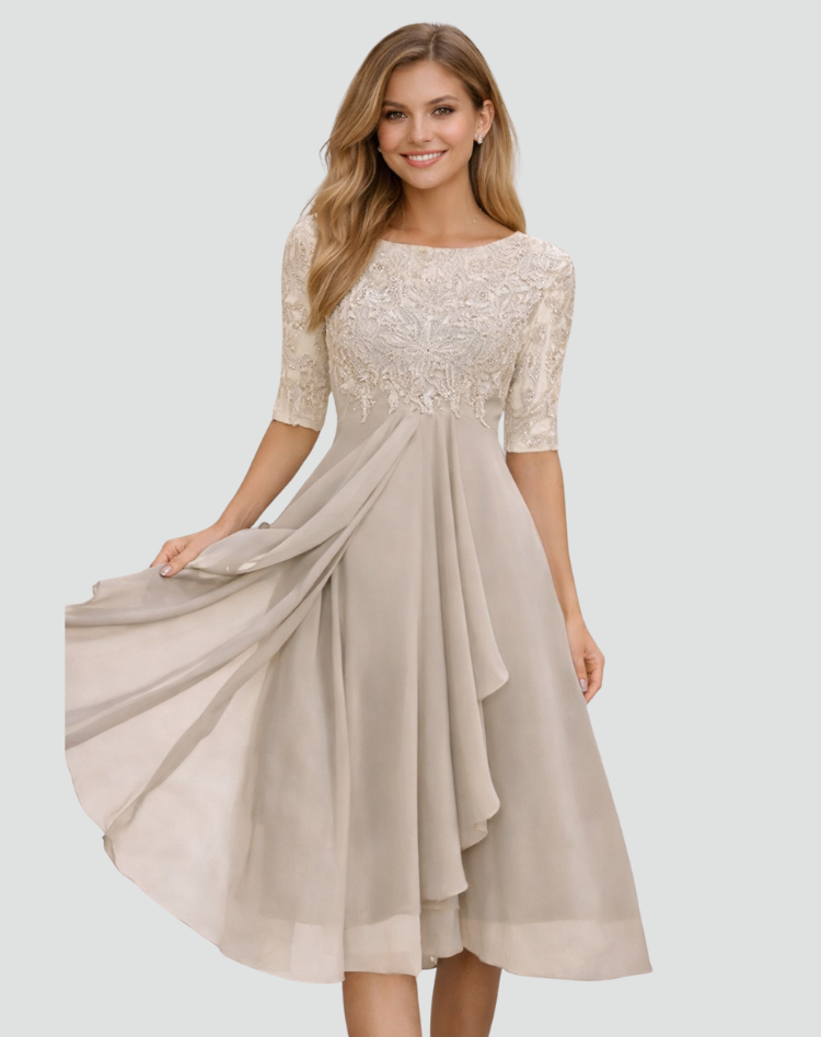 Nadia | Women's Lace-Bodice Three-Quarter Sleeve Midi Occasion Dress – original product photo 1