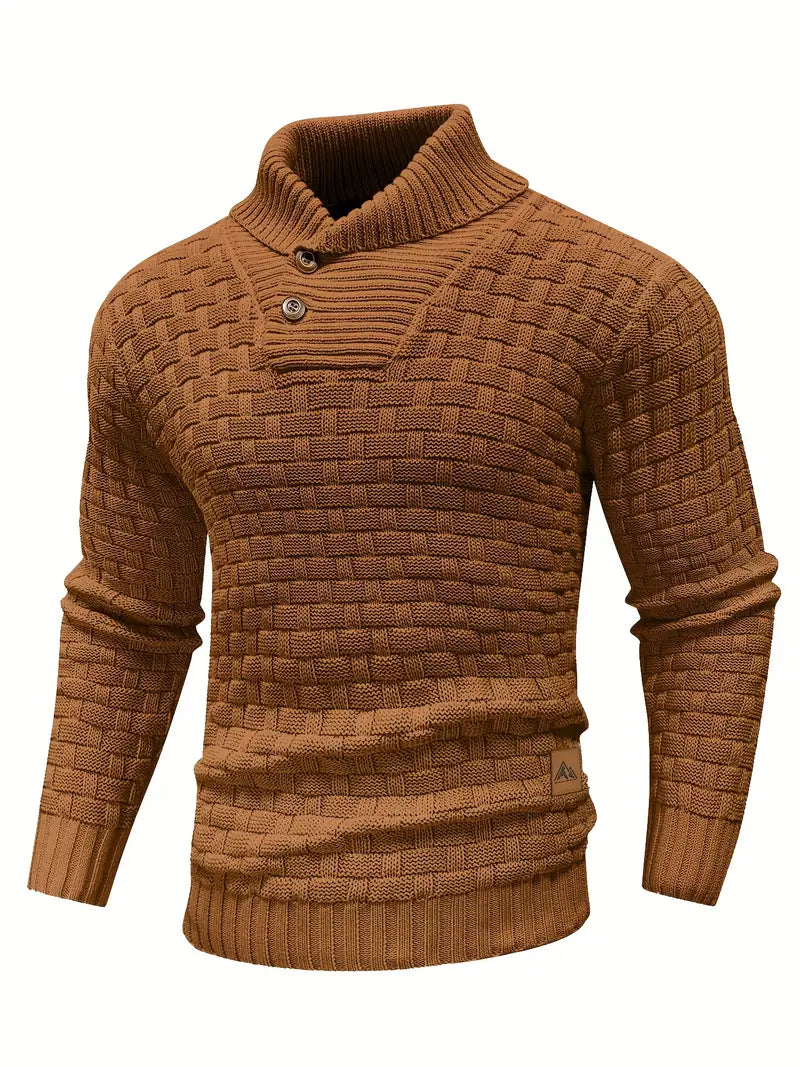 Davide | Pullover da uomo con collo a imbuto, maglia testurizzata, abbottonatura e vestibilità slim