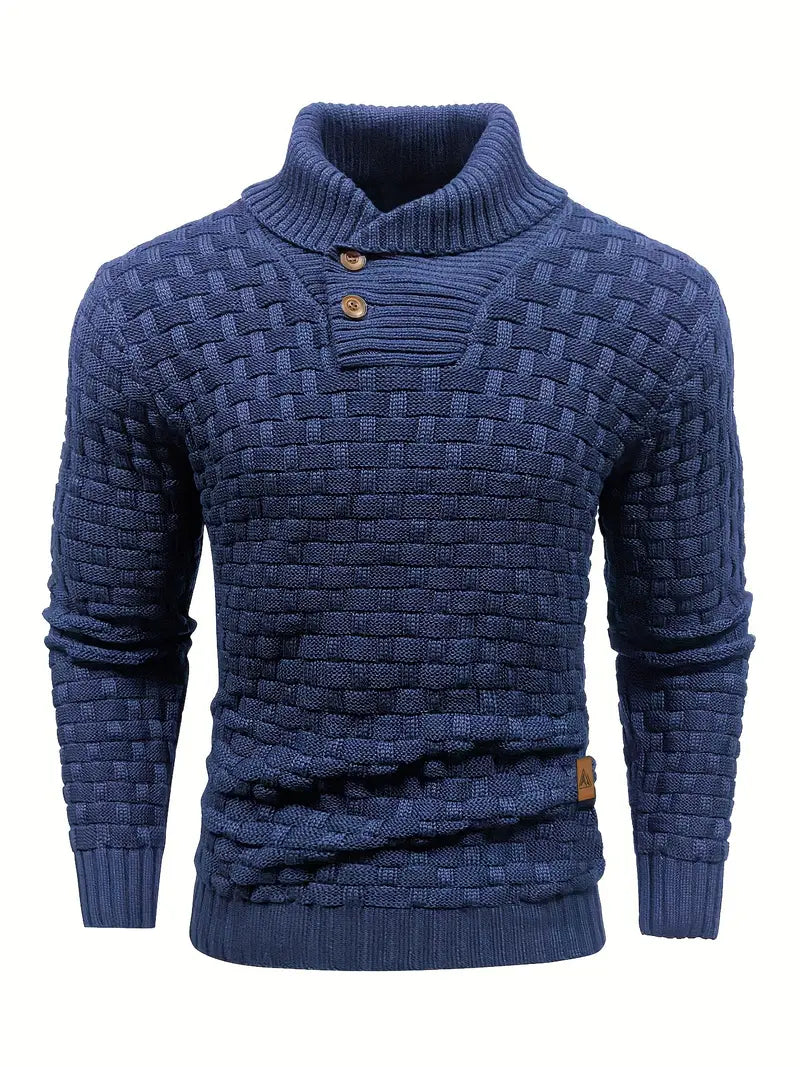 Fabio | Maglione da uomo con collo a scialle, maglia testurizzata, abbottonatura al collo e polsini a coste