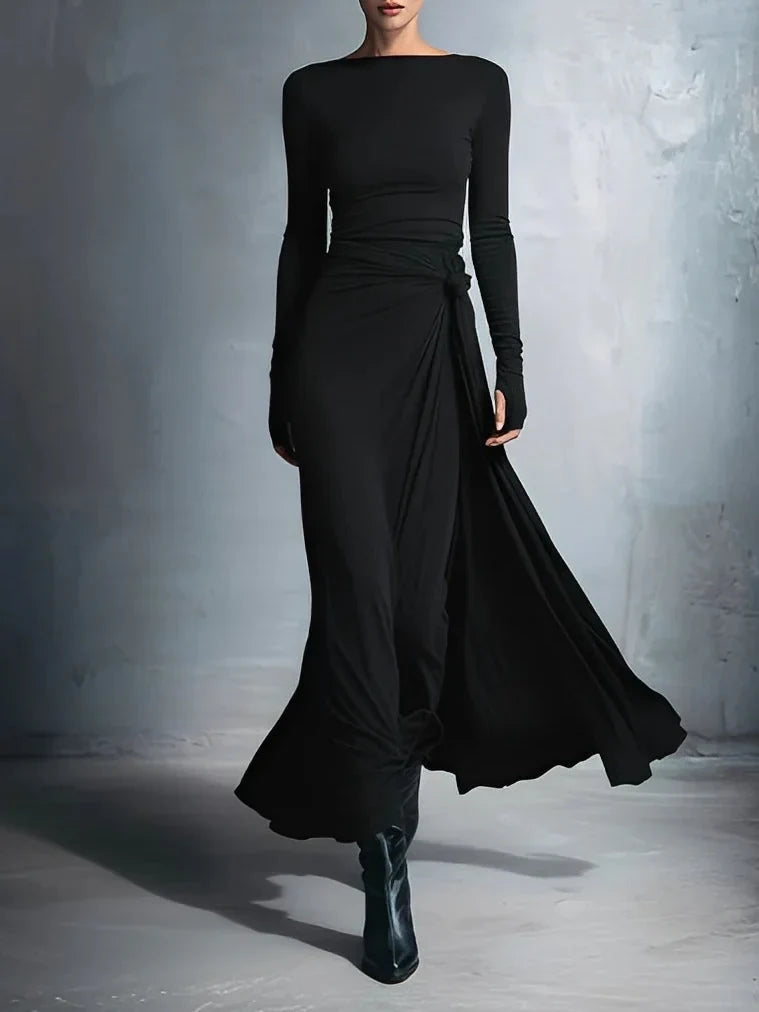 Women's Long-Sleeve Wrap-Knot Maxi Dress - original product view 6