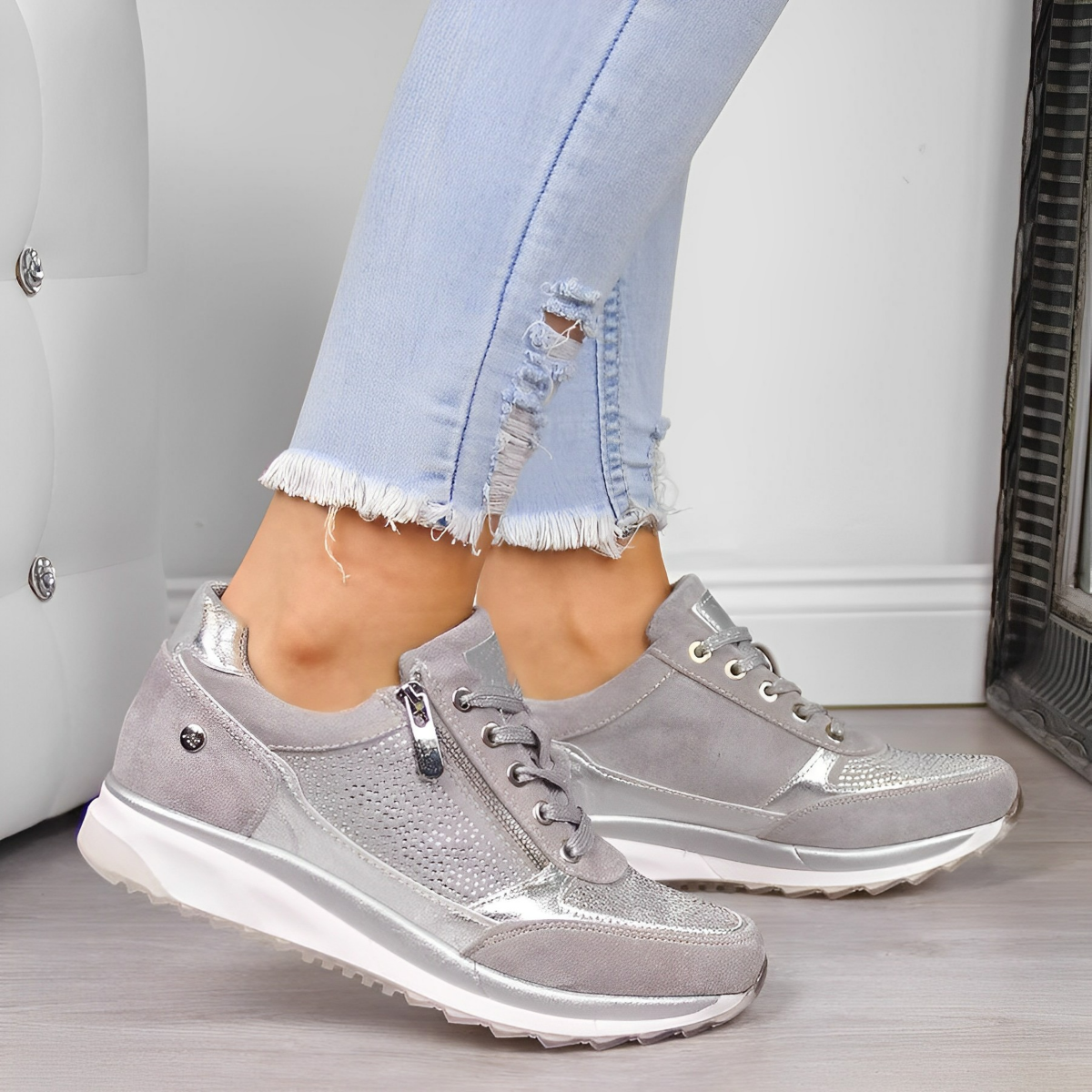 Rosamaria Women's Zip-Detail Everyday Sneakers original photo