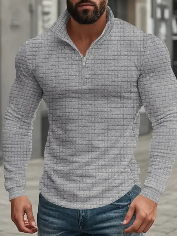 Domenico | Pullover da uomo con mezza zip, motivo a coste, collo alla coreana e maniche lunghe