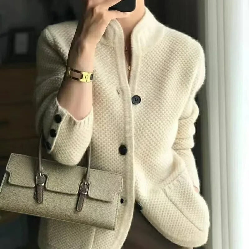 Luciana | Women's High-Neck Knit Cardigan – Beige