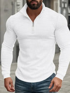 Domenico | Pullover da uomo con mezza zip, motivo a coste, collo alla coreana e maniche lunghe