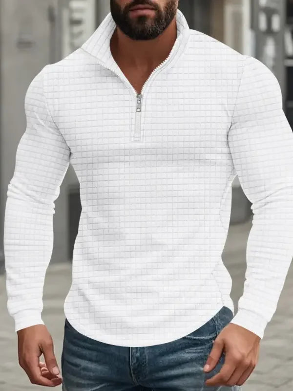 Domenico | Pullover da uomo con mezza zip, motivo a coste, collo alla coreana e maniche lunghe