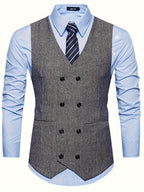 Ettore | Gilet da uomo doppiopetto, scollo a V, texture e chiusura frontale con bottoni