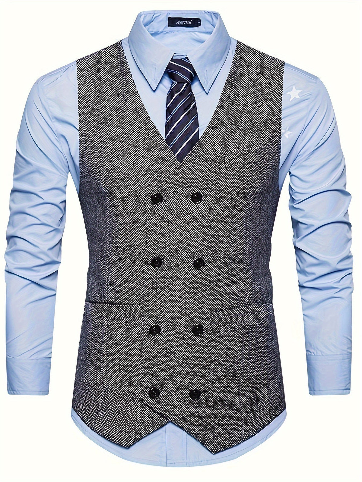 Ettore | Gilet da uomo doppiopetto, scollo a V, texture e chiusura frontale con bottoni