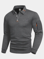 Pietro | Polo da uomo a maniche lunghe, vestibilità slim, tessuto testurizzato, colletto con bordo a contrasto e taschino sulla manica