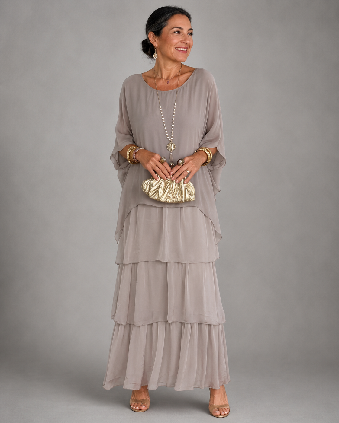 Women's Tiered Maxi Dress with Flowing Cape Sleeves – source product image 3