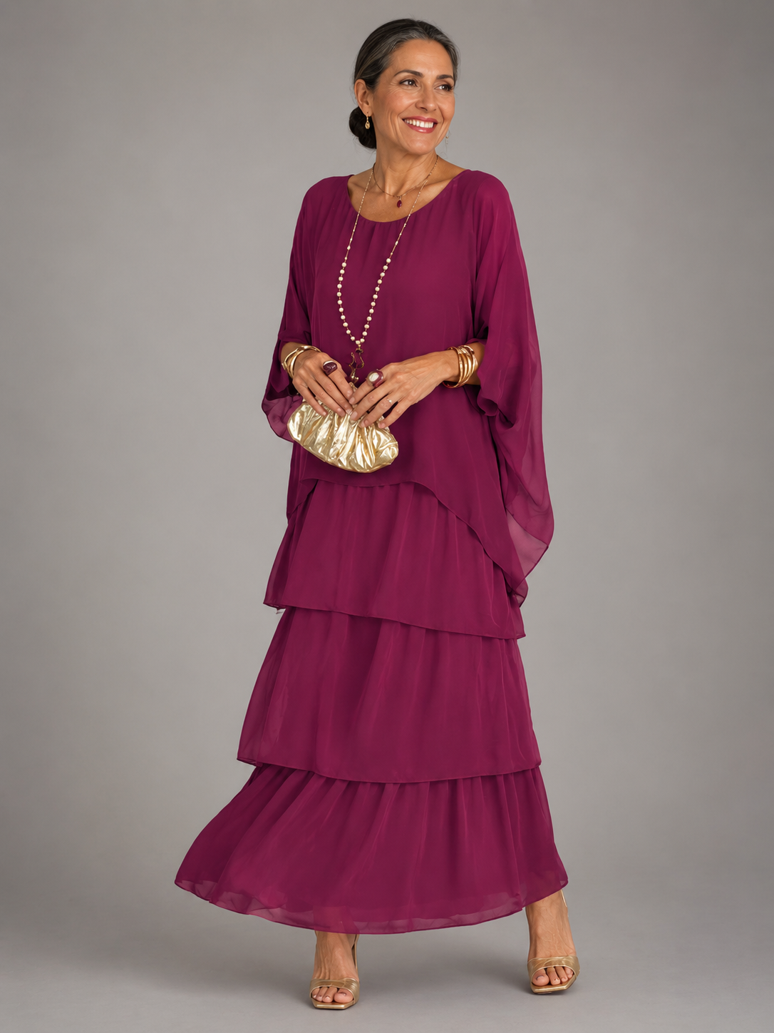 Women's Tiered Maxi Dress with Flowing Cape Sleeves – source product image 4
