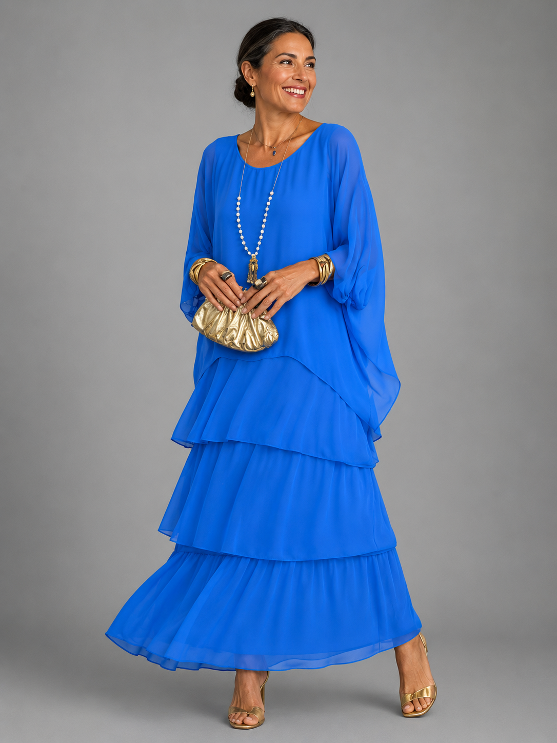 Women's Tiered Maxi Dress with Flowing Cape Sleeves – source product image 5