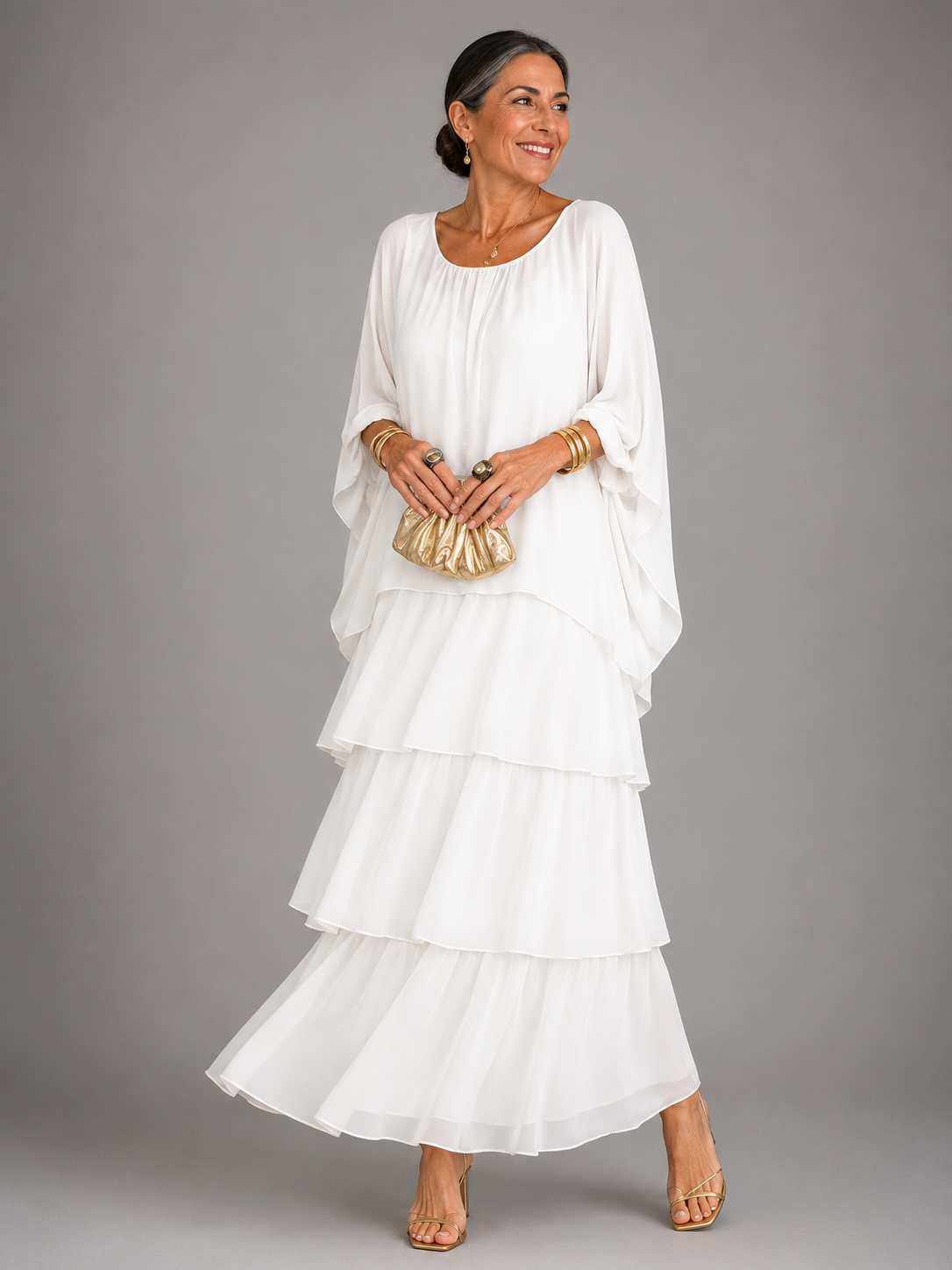 Women's Tiered Maxi Dress with Flowing Cape Sleeves – source product image 6