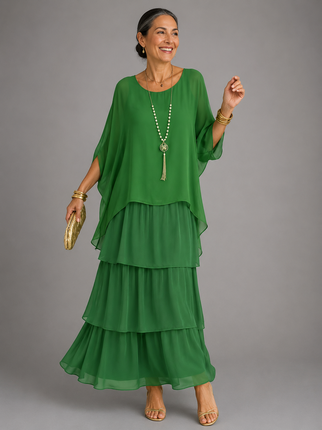 Women's Tiered Maxi Dress with Flowing Cape Sleeves – source product image 7