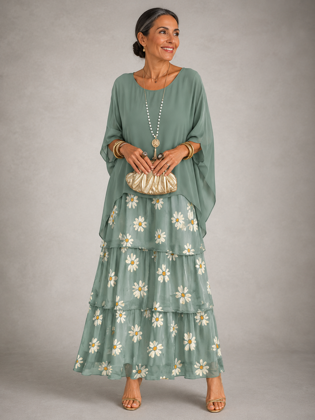 Women's Tiered Maxi Dress with Flowing Cape Sleeves – source product image 8