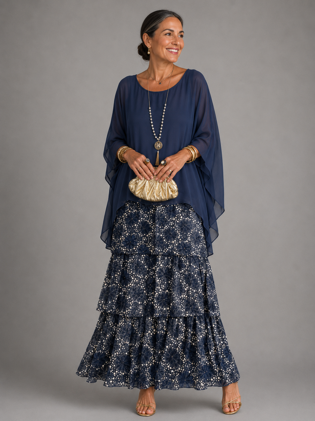 Women's Tiered Maxi Dress with Flowing Cape Sleeves – source product image 11
