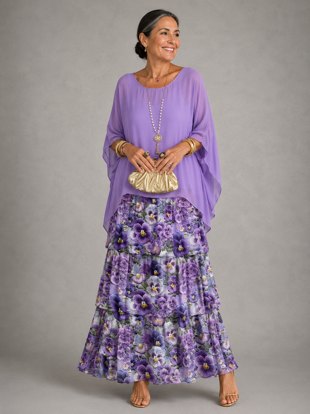 Women's Tiered Maxi Dress with Flowing Cape Sleeves – source product image 10