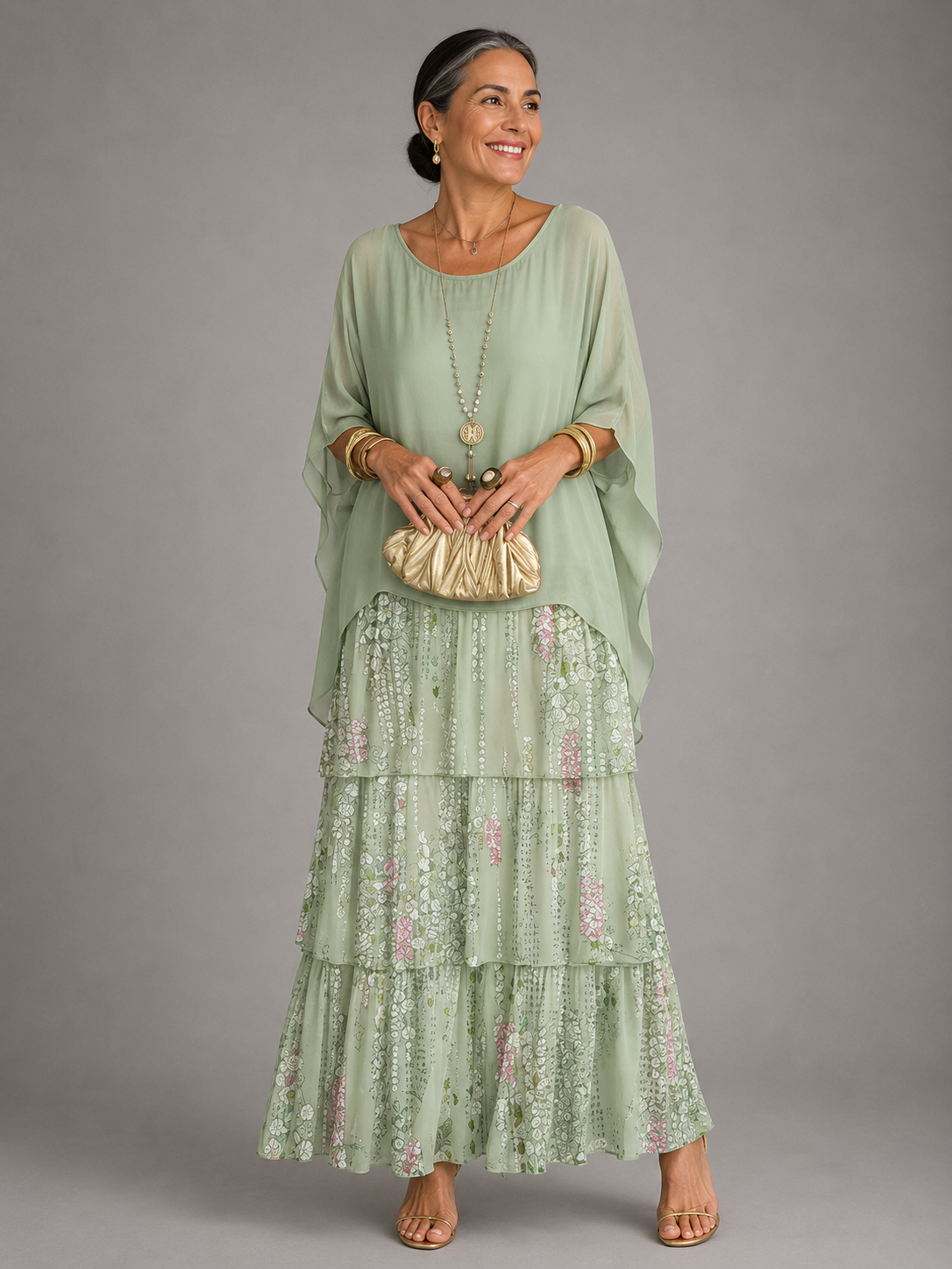 Women's Tiered Maxi Dress with Flowing Cape Sleeves – source product image 12