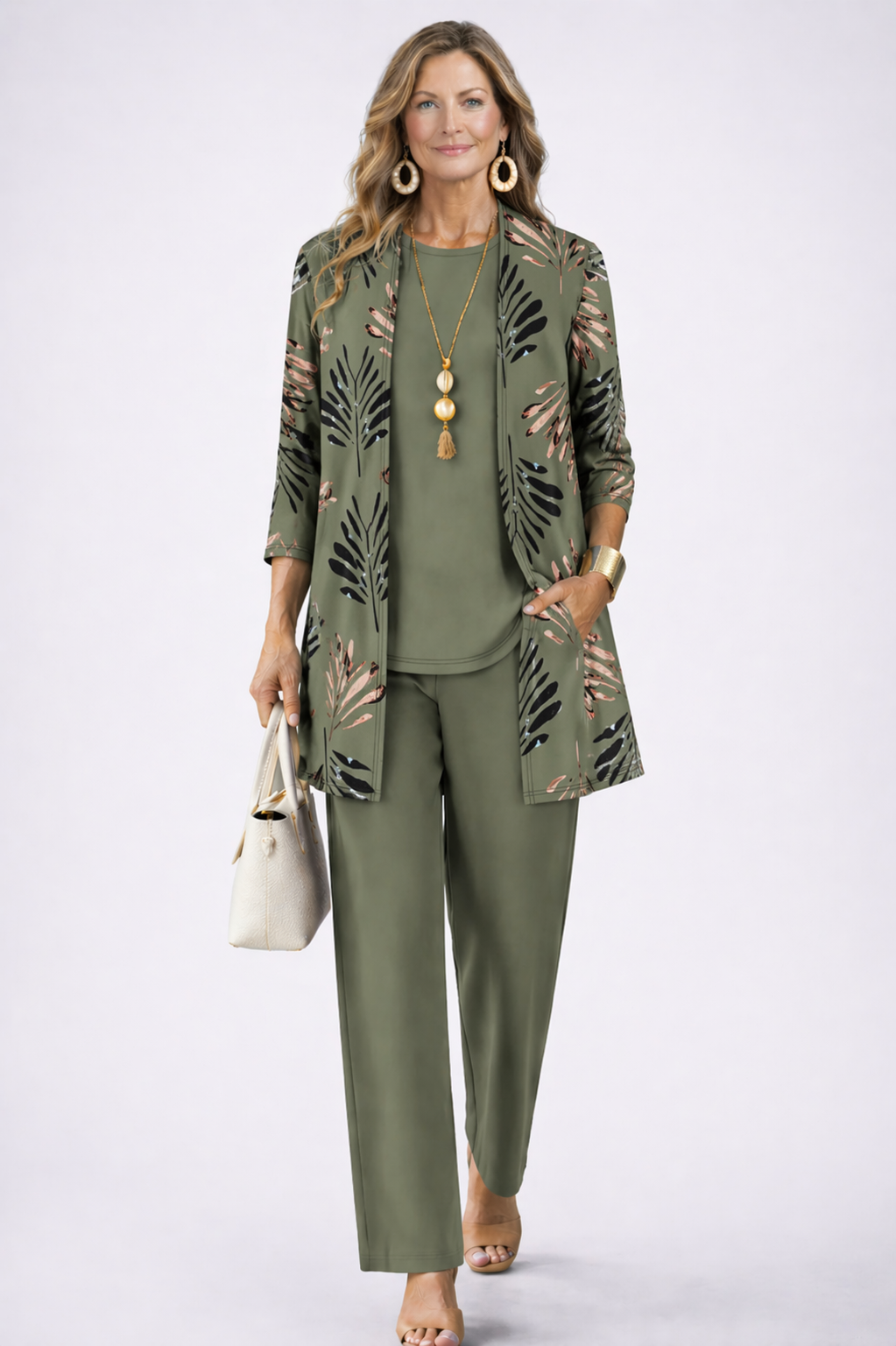 Women's Printed Jacket, Tunic and Trousers Three-Piece Set – source image 1